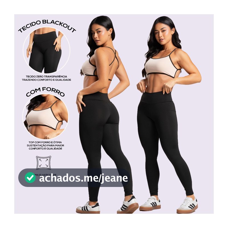 Conjunto Academia Fitness Calça Lengging Blackout Zero Transparência e Top Costa Cruzada Bicolor