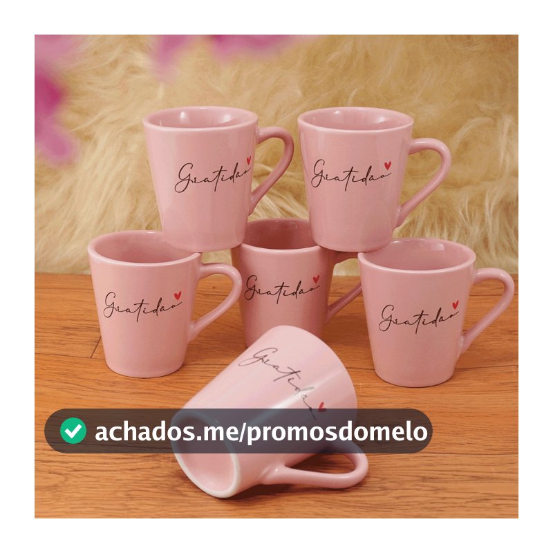 Jogo  Xícaras / Canecas Porcelana Café Chá 120 ml Gratidão Rosa Spot