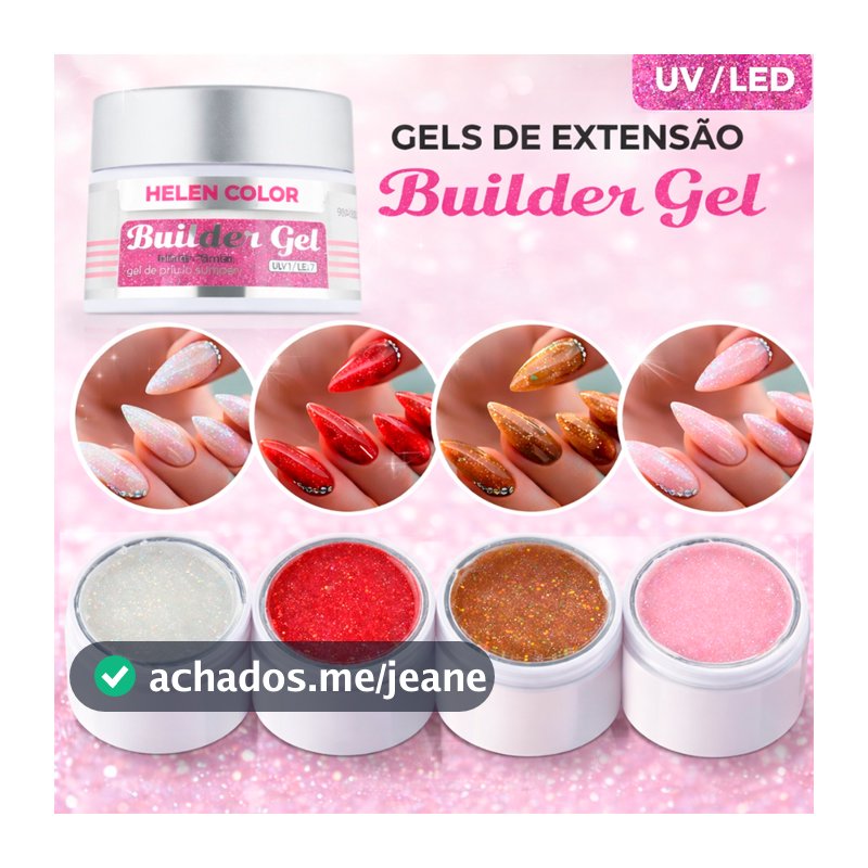 Gel Glitter Extensão de Unhas Helen Color Silver UV /LED 20g