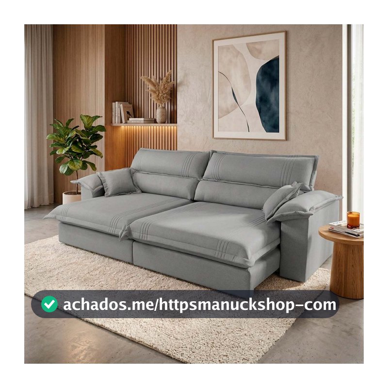 Sofá Retrátil Reclinável 2,50m Nivus Cinza c/ Molas Ensacadas - King House