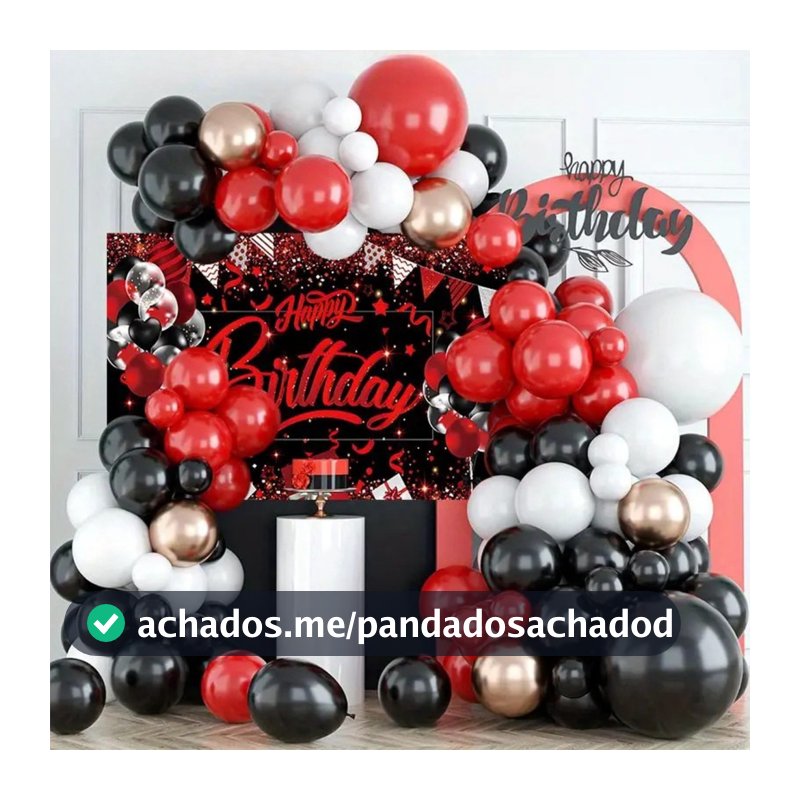 Kit Festa 130 Balões + Fita Decoração Luxo Vermelho Preto Branco Festa Aniversario Arco Desconstruído Bexiga Cromado