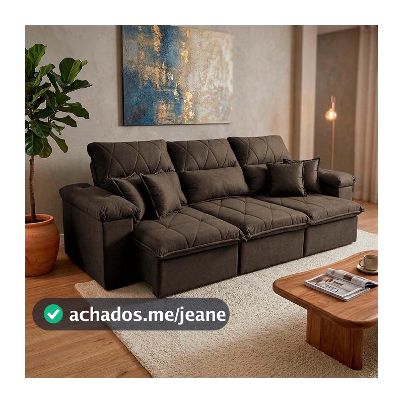Sofá Retrátil/Reclinável Trento 2,30m Suede Velut Marrom c/ Molas no Assento - King House