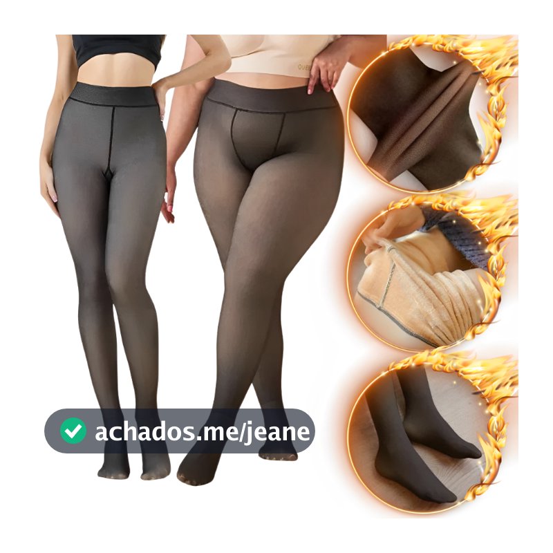 Meia-Calça Térmica Feminina Peluciada Translúcida Alta Elasticidade Super Quente Para Inverno