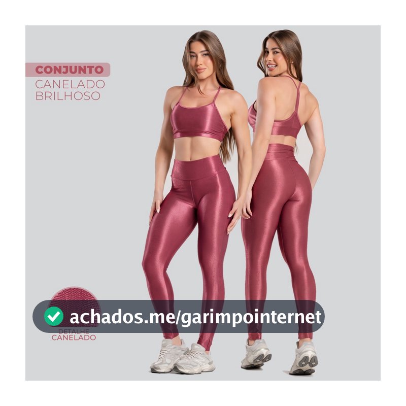 Conjunto Fitness Feminino Trilobal Canelado Brilhoso– Top Alcinha + Legging Cós Alto Modelador Premium