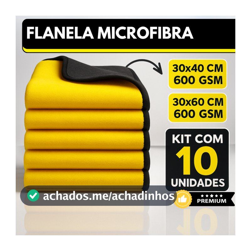 Kit 10 Pano Flanela Microfibra Automotiva 600GSM Premium Para Lavagem polimento de Carro