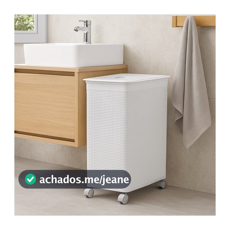Cesto Rattan Niquelart 50 Litros Roupeiro com Tampa e Rodízios N625