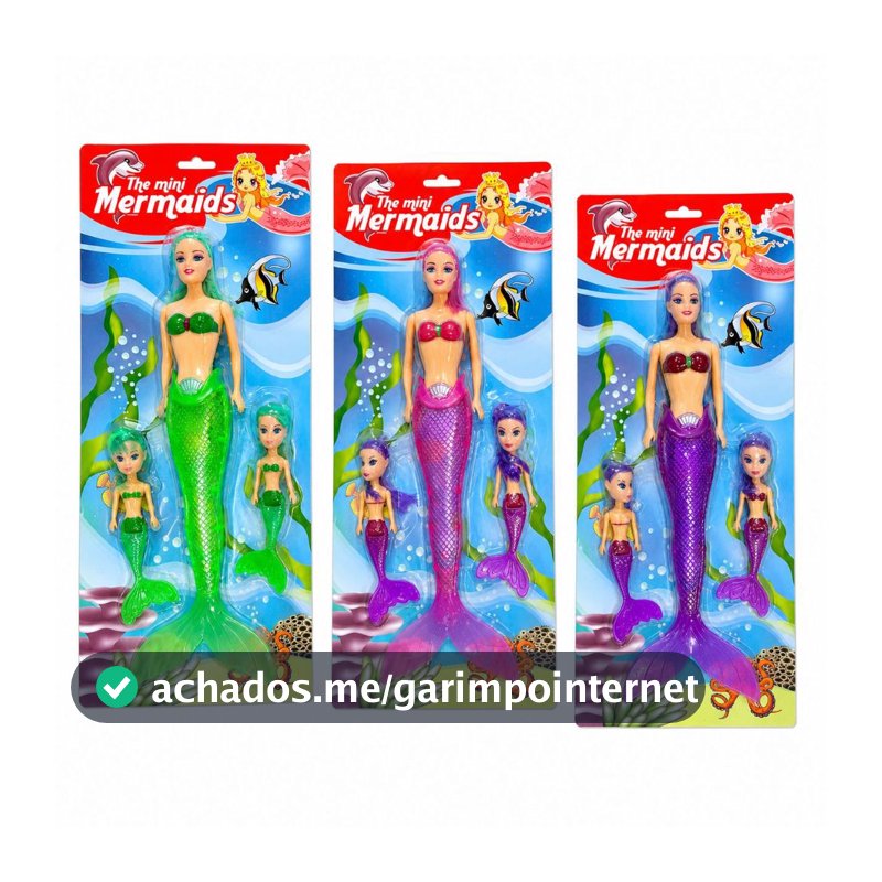 Kit 3 Bonecas De Sereia + 6 Sereia Pequena Com Luz Brinquedo Infantil