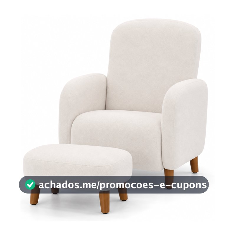 Poltrona de Amamentação Decorativa Curva Orgânica Pés Palito Boucle Bege ou Cinza Puff  Sala Moderna Confortável Leitura