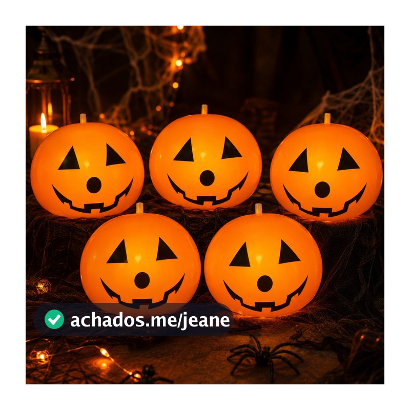 Kit 5 Balões Abóbora Led Halloween Festa Decoração Luminoso Inflável Tema Assustador Criativo