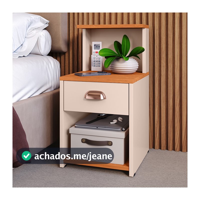 Mesa de Cabeceira Retrô Com Gaveta, Puxador Concha, Nicho Cleo Promoção de Lançamento