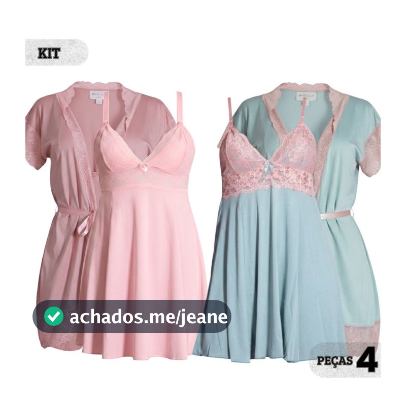 Kit 2 Camisolas Amamentação e 2 Robes Pós Parto Com Renda Maternidade