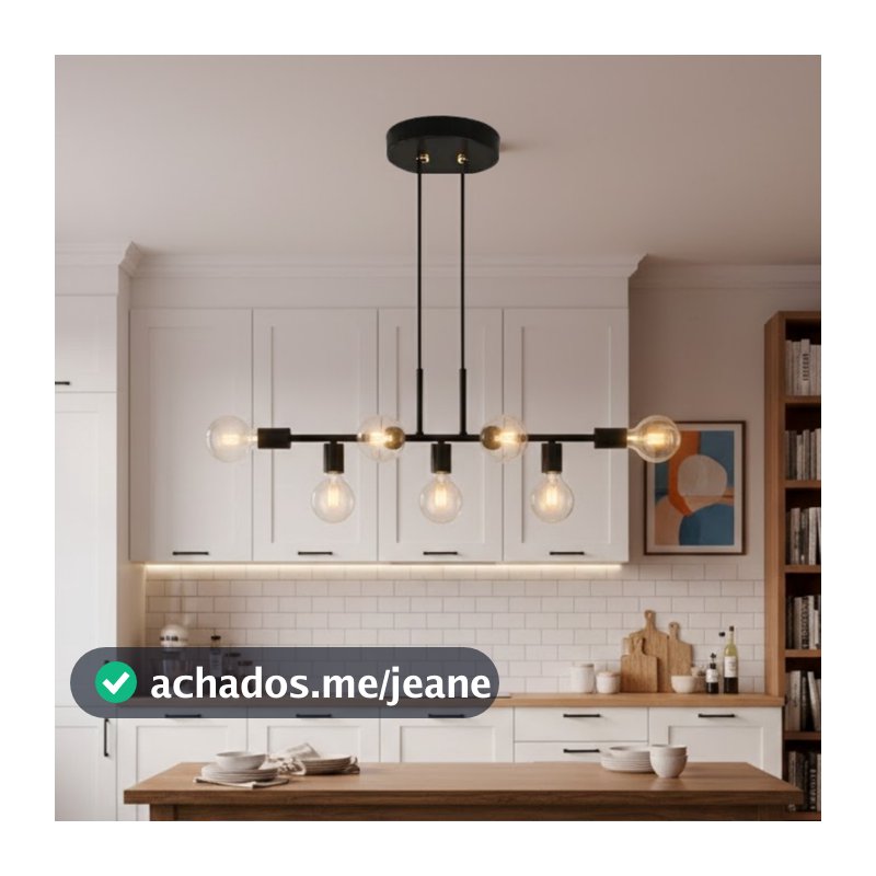 Lustre Jabuticaba Preto Pendente 7 Soquetes E27 Moderno Para Sala Jantar Cozinha Ilha Bancada QUAYS