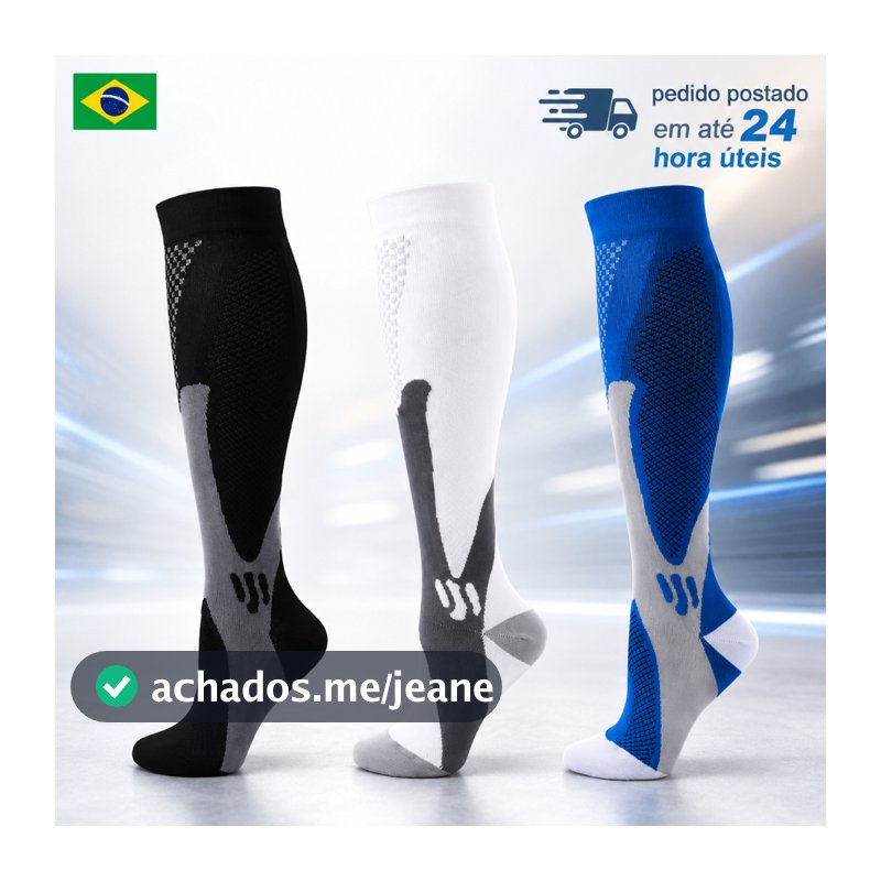 Par Meias de Compressão Graduada Unissex 3/4 Joelho Esportiva Corrida Ciclismo Varizes Dores