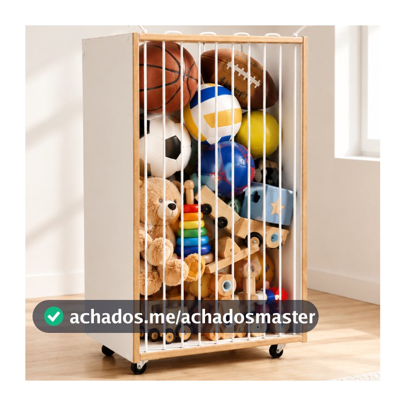 Baú Organizador de Brinquedos Porta Bola Infantil Cesto Multifuncional com Rodinhas | MDF Branco