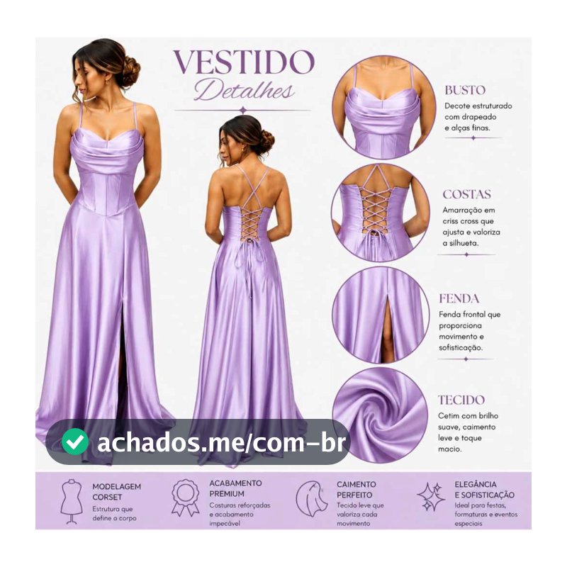 Vestido Longo de Festa Feminino Elegante Decote  Fenda Lateral Costas com Amarração Madrinha formatura luxo