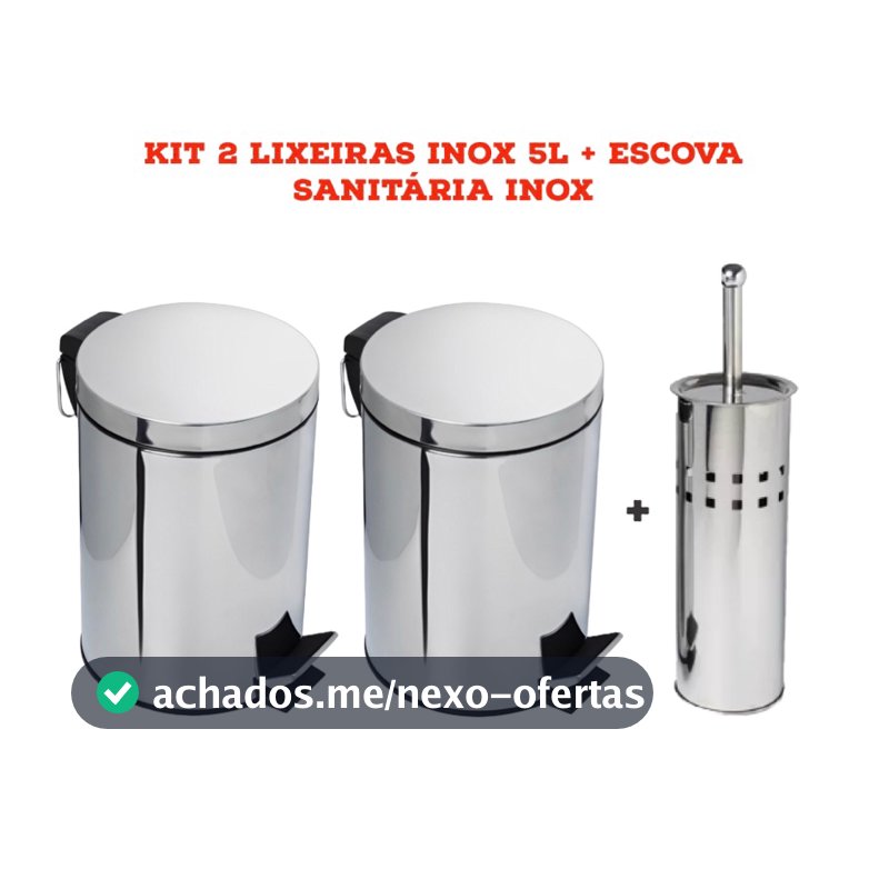 Lixeira Inoxidável + Escova sanitária Lixeira de banheiro e cozinha Lixeira aço inox Lixeira Cromada
