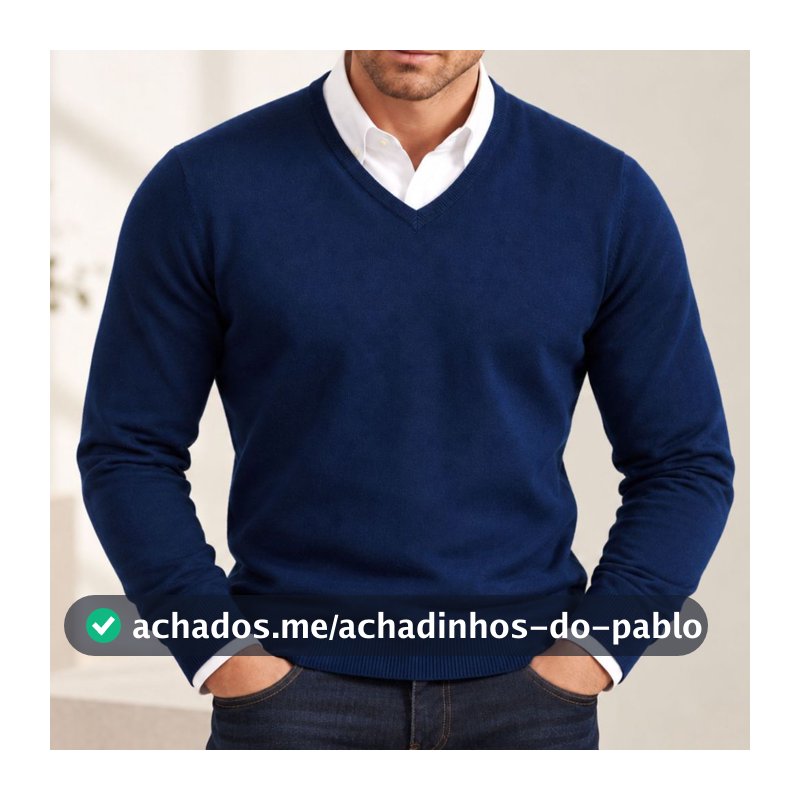 Suéter Masculino Tricô Gola V Liso Slim Manga Longa Social Casual Blusa de Frio