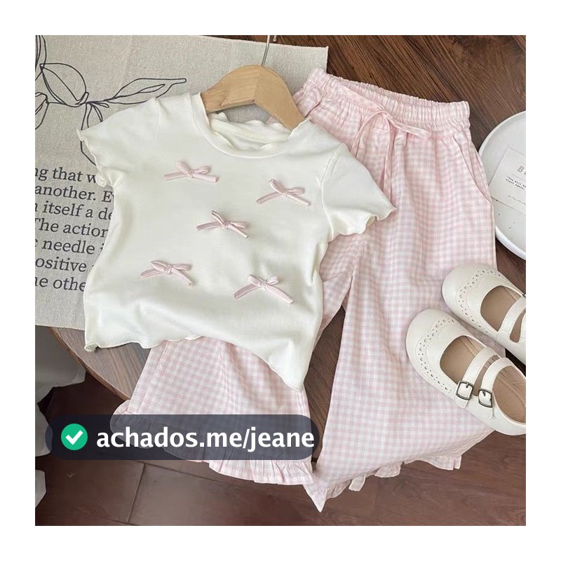 Congme 2-8 Anos Meninas Moda Conjunto De Roupas Da Criança Crianças Arco Topo + Calças Mangas Curtas Compridas Casuais
