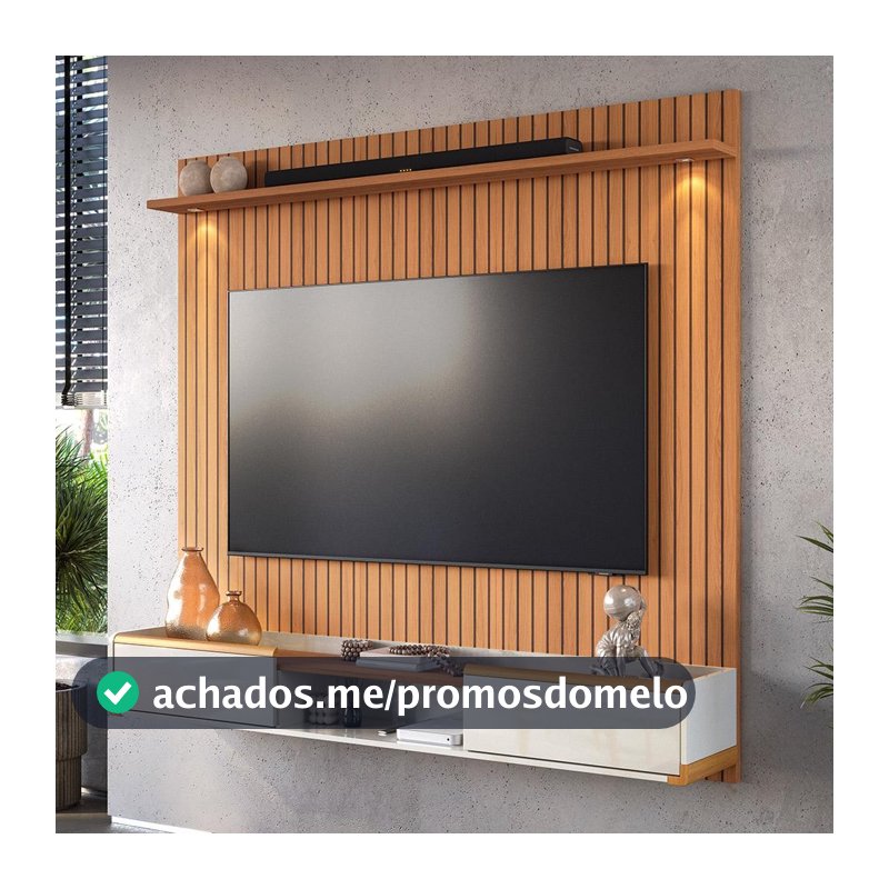 Painel River 1.8 Ripado 3d  Tv Com Led Rack Atlas Lukaliam Móveis Copa do Mundo 2026 Sala Decorada
