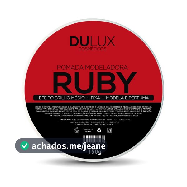 Cera Modeladora Ruby 150g Dulux Cabelo e Barba Pomada Modeladora Masculina Fixação Penteado
