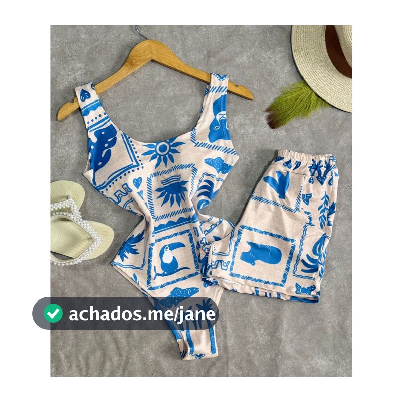 Conjunto Body Maio Suplex Feminino Estampado Short Cintura Alta Verão Tendência Moda Blogueira Bory