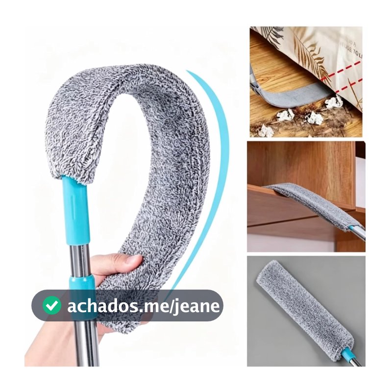 Espanador de Pó Mop Eletrostático Microfibra com Cabo Telescópico Extensível Flexível e Lavável