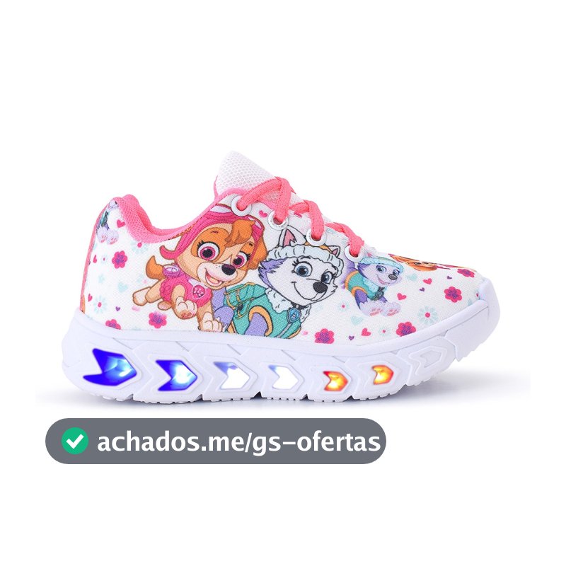 Tenis Feminino Infantil De Led Meninas Patrulha Canina Pink Cadarço Linkito
