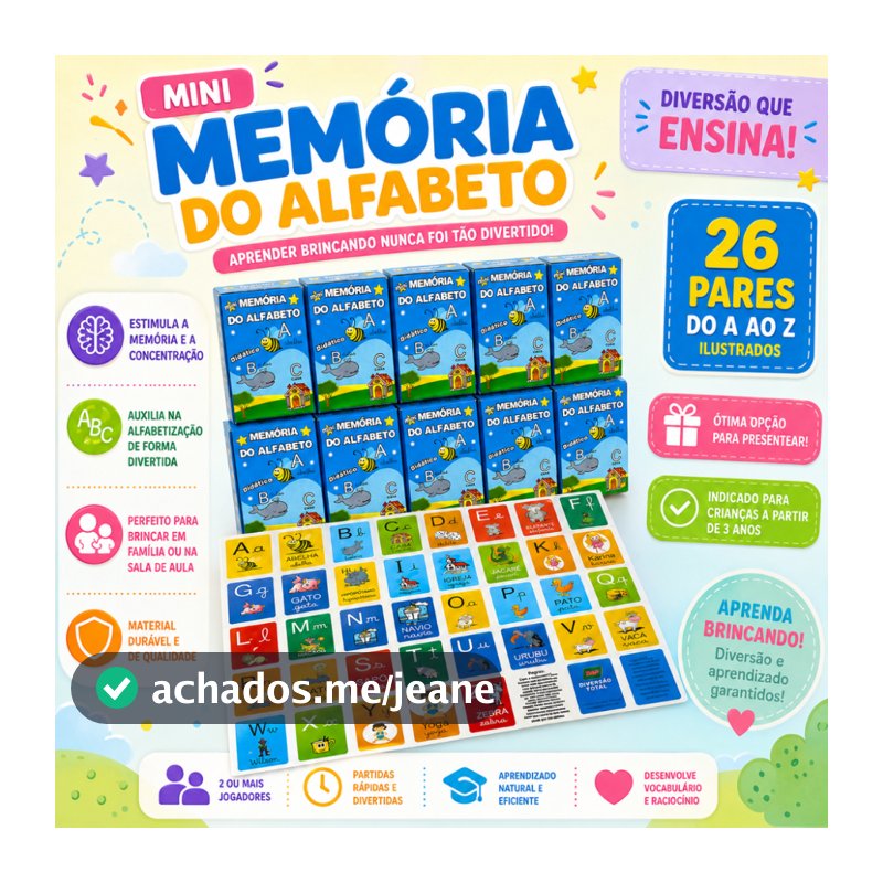 Jogo da Memoria Alfabeto Mini p/ Kit Festa Lembrancinha Prenda Educativo Didatico Infantil