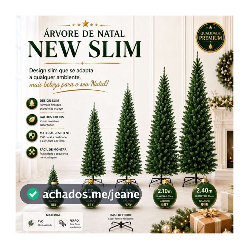Árvore de Natal Slim Todos os Tamanhos Grande e Cheia