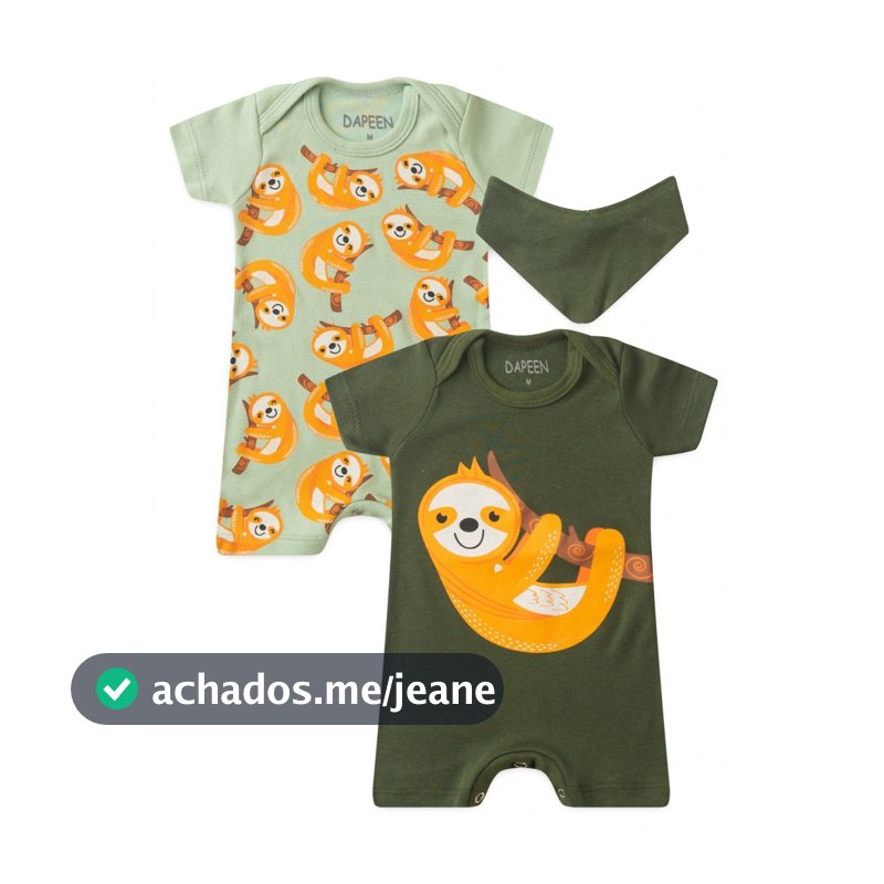 Kit Macacão Bebê Menino Verão Romper, Banho de Sol em Algodão com Estampa Bicho-preguiça