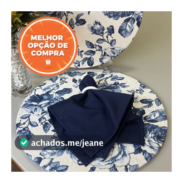 Kit Capas Sousplat Floral Azul Com Guardanapo e Argolas Opções de 04 a 12 Unid Com ou Sem Base MDF