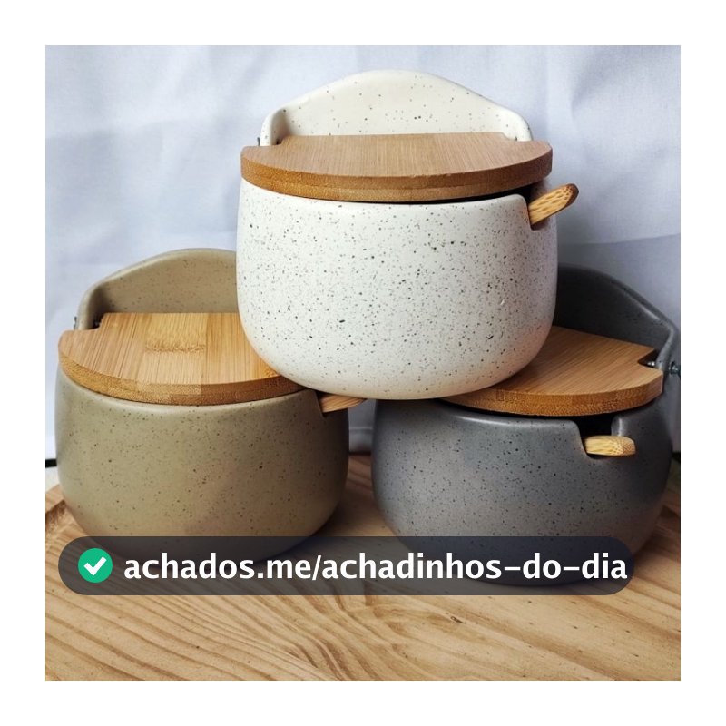 Saleiro de cerâmica com tampa e colher de bambu