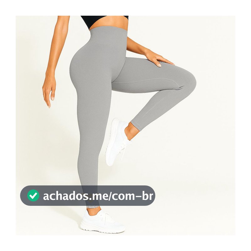 Calça Legging Canelada Premium de Cintura Alta Sem Costura Academia Feminina Elástica e Fitness