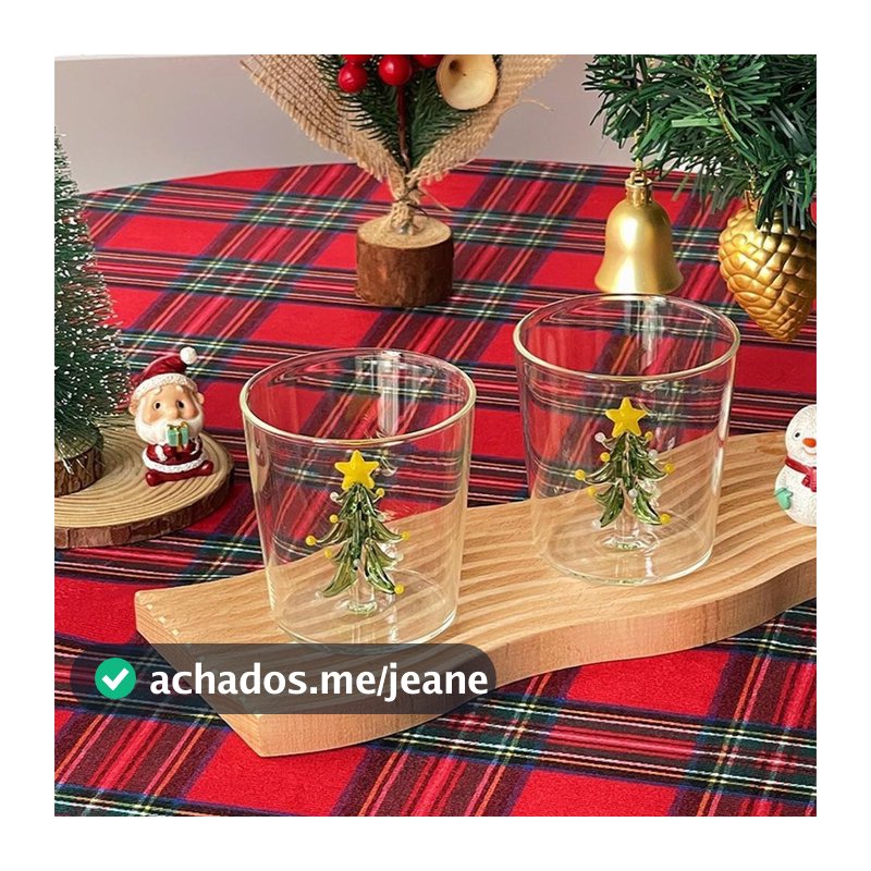 Estatueta Estéreo 3D Fofa Dentro Do Copo De Vidro Árvore De Natal Urso Papai Noel Design Caneca De Água Transparente Par