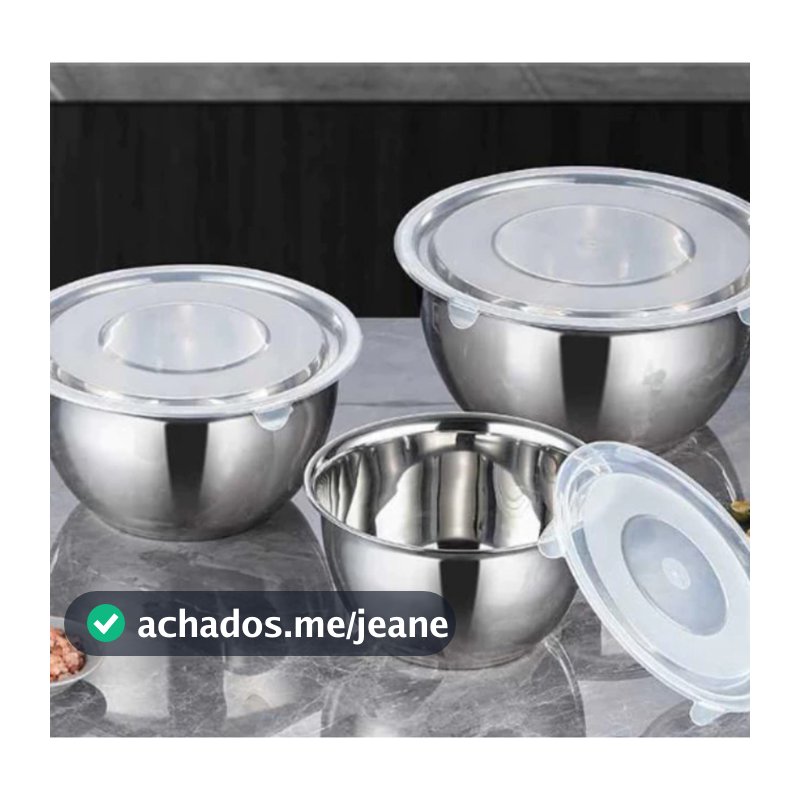 Conjunto 22/26/30CM de Bowls Electrolux Tigelas de Inox com Tampa Plastica - bacia inox bowl inox