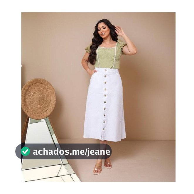 Saia Jeans Longa Branca Toda Lisa Com Botões e Bolsos 100% Jeans Luxo Moda Evangélica