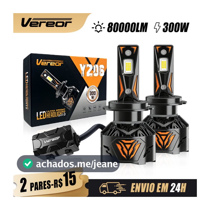 Par Lâmpada LED Farol Carro 80000LM 300W Branco Intenso Alta Luminosidade Compatível H1/H3/H4/H7/H11/9005/9006 Canbus