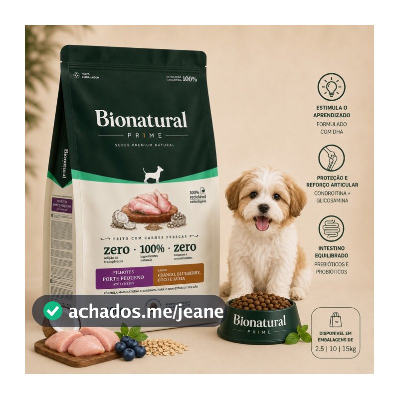 Ração Bio Natural Prime Junior Cães Filhotes Raças Pequenas Frango 10kg Super Premium Blueberry
