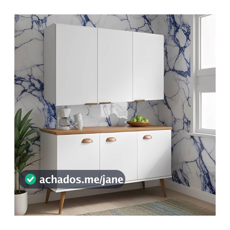 Conjunto Completo Cozinha Balcão Industrial 90cm com Armário Suspenso 3 Portas