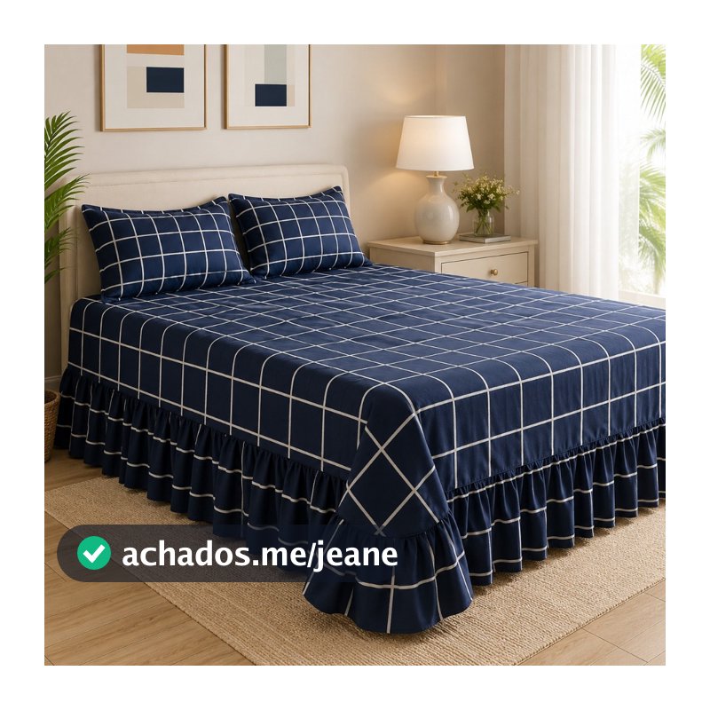 Colcha Cobre Leito Queen/Casal Helena 3 Peças Tecido 400 Fios - Vários tamanhos - Babado