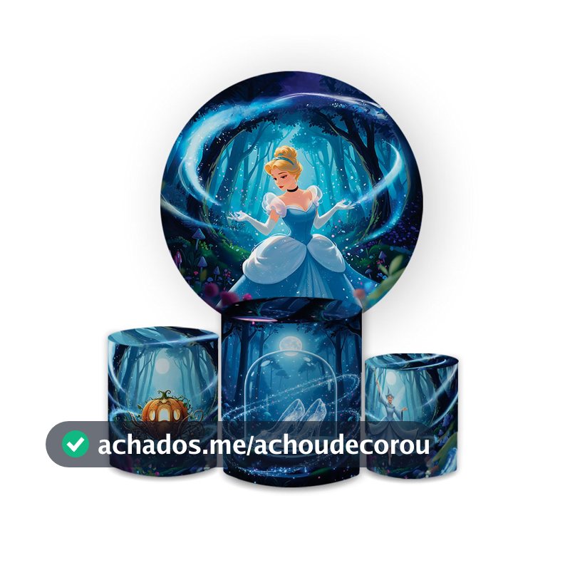 Kit Festa Encantada Azul Com Painel Decorativo E Trio De Cilindros Decoração Luxo Aniversário Infantil Menina