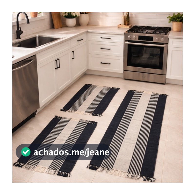 Jogo de  Tapete Cozinha 3 Peças Estampado Cores Variadas Antiderrapante Decorativo