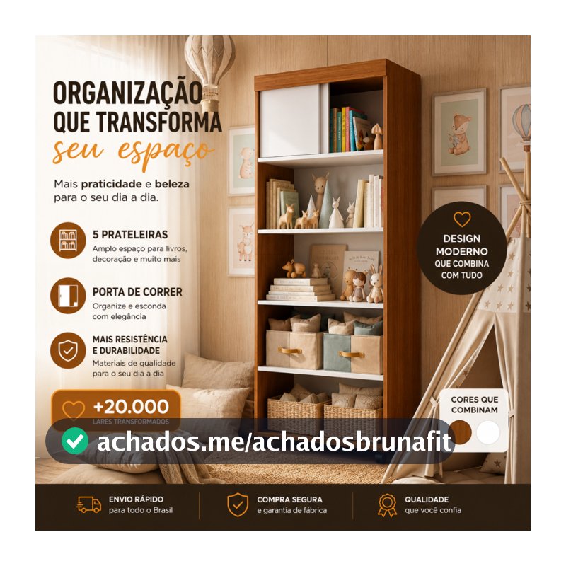 Estante Organizador Livreiro Prateleira Para Sala Quarto Escritório Londres Portas - Nature/Branco