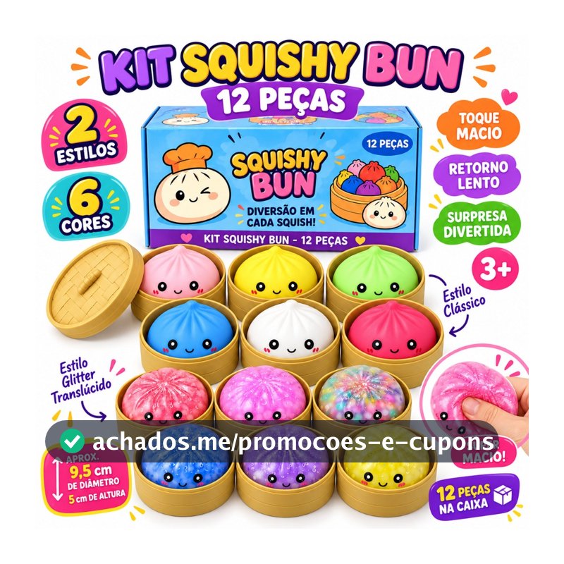 Squishy Bun Sensorial 2 Estilos 6 Cores Brinquedo Macio Anti Estresse Retorno Lento 3+