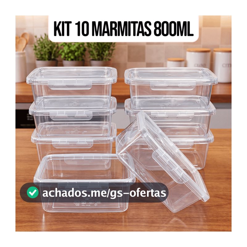 Kit 10 Marmitas Potes 800ml Travas Laterais hermeticas - Livres de BPA Alimentos organiza congelador - KAZIVA