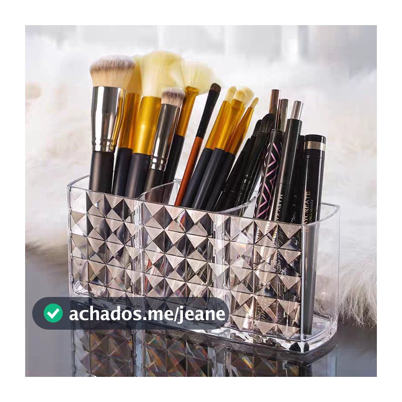 Porta Pincel  3 Divisorias Diamante Organizador De Mesa Acrílico Maquiagem Batom Banheiro Quarto Escritório 16 X 6 X 7cm