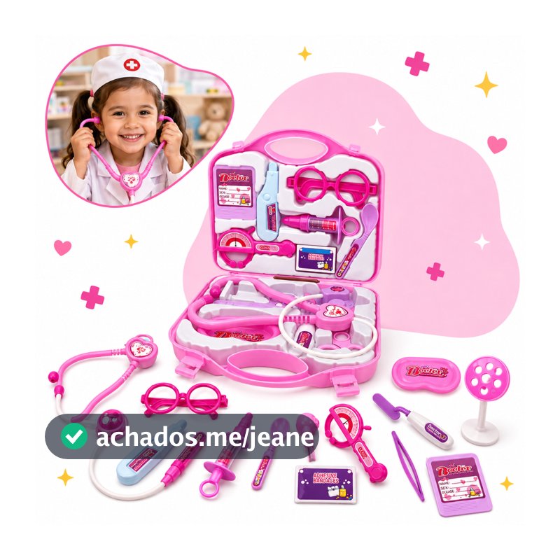 Kit Médico Maleta Doutor Maletinha Brinquedo Infantil Educativo Profissão Rosa Completo Kizumba