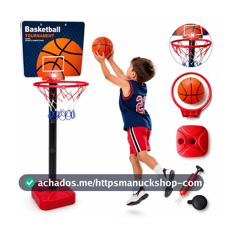 Jogo de Basquete Infantil com Cesta Ajustável, Bola e Inflador – Brinquedo Esportivo para Crianças