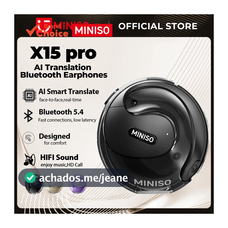 MINISO X15 Pro Fones De Ouvido AI Smart Tradução Com Cancelamento De Ruído HD Chamada Cordão Sem Fio TWS Bluetooth Contr