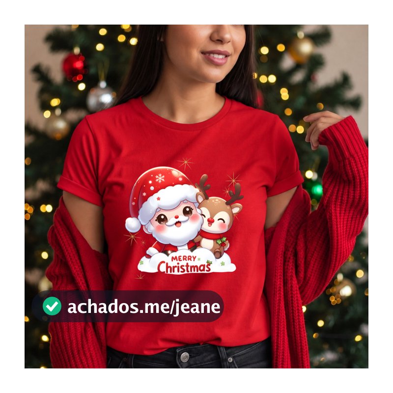 Camiseta Confortável Natalina Estampada Fofa Merry Christmas Fim De Ano Natal